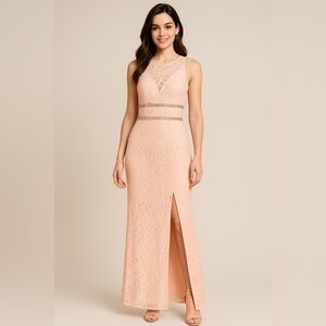 City Studio Women’s Lace Gown Size 0 Blush Pink Embellished Waist